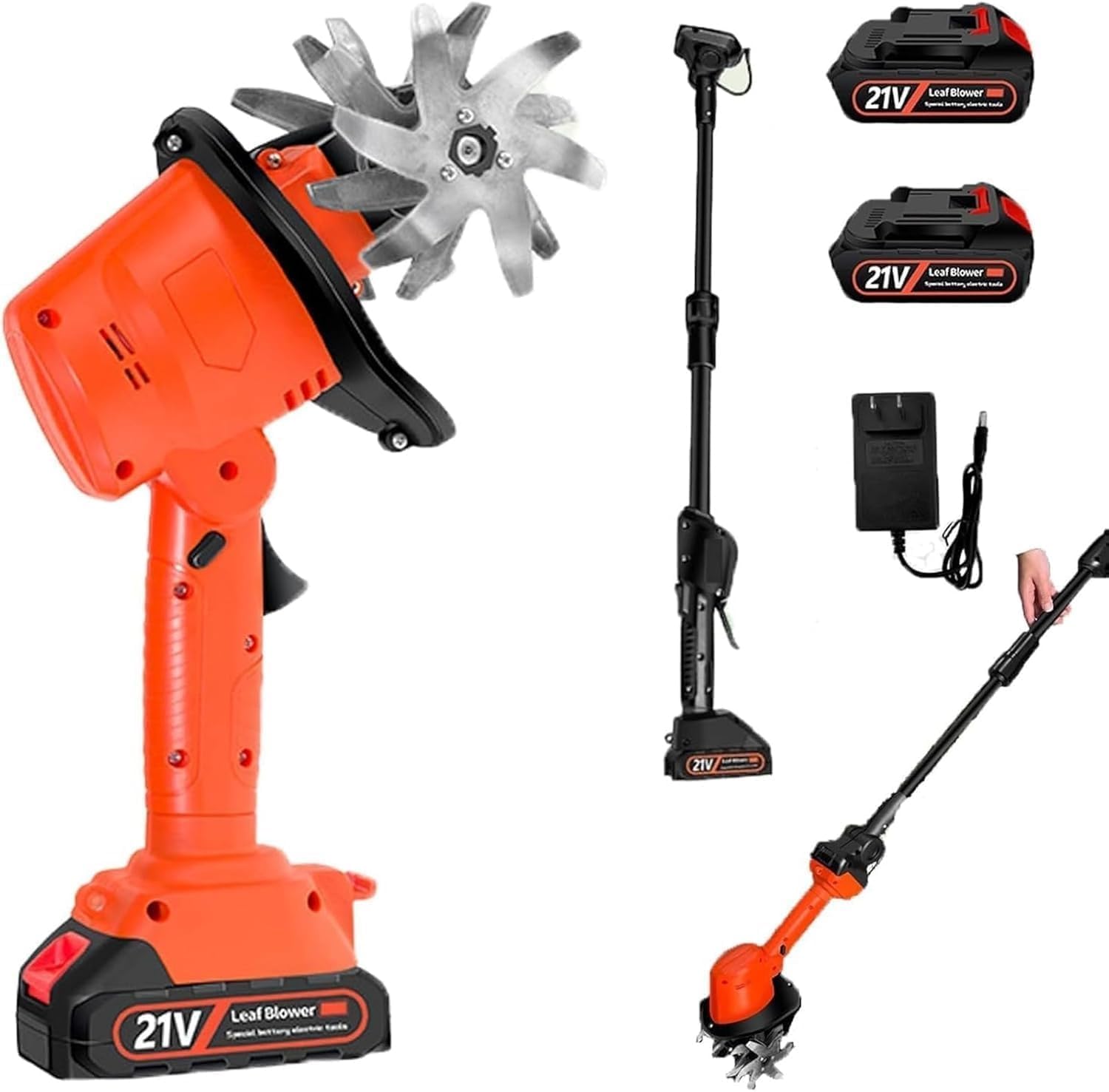 Motoazada y Cultivador Eléctrico Inalámbrico 21V, Mini Motocultor Ligero de Mano con Batería Recargable y Mango Ajustable para Mujeres, Mayores, Pequeños Jardines, Parterres,2Batteries