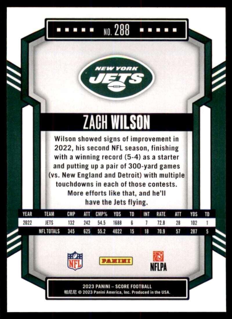 2023 SCORE #288 ZACH WILSON NEW YORK JETS FOOTBALL NFL