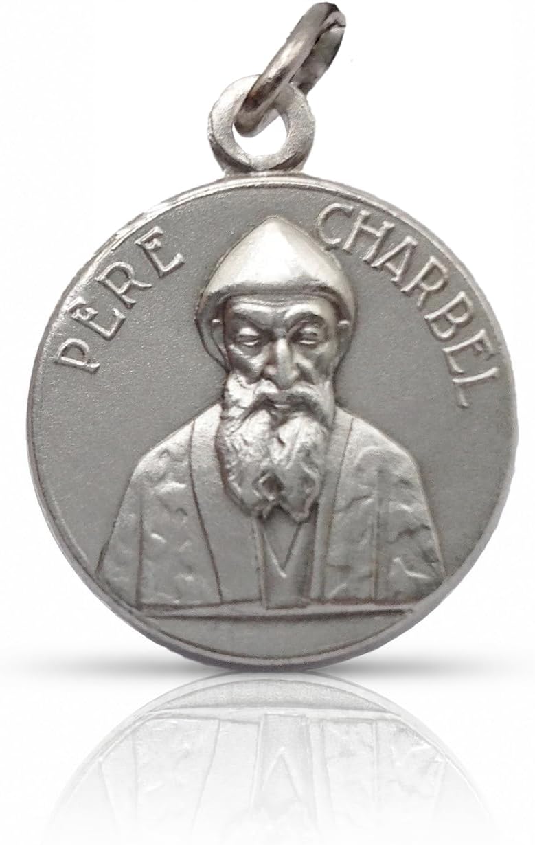 I G J Saint Charbel Medal - Saint Charbel Makhlouf Catholic Pendant, 18mm Round, Silver Plated Brass, Made in Italy