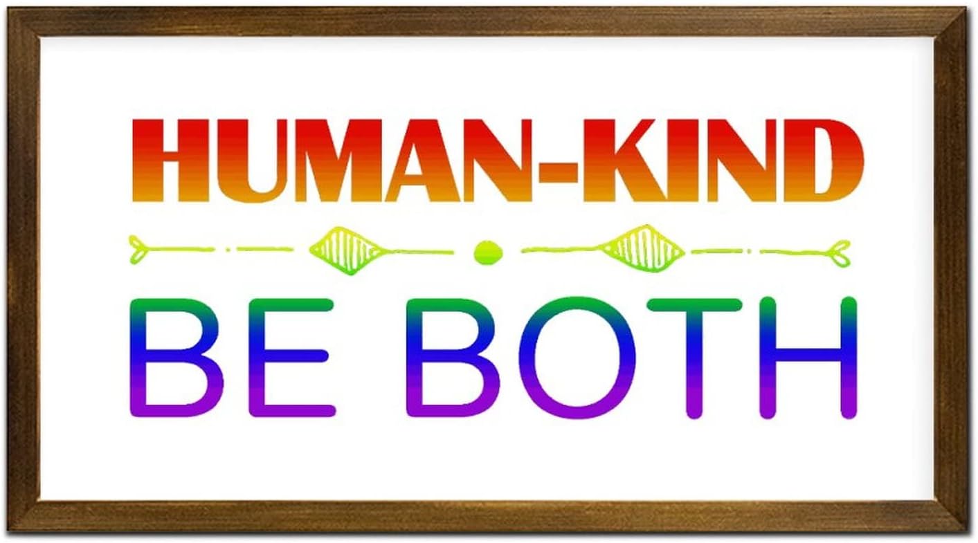 LGBT Pride Wooden Framed Sign Human-Kind Be Both Hanging Wood Sign Rustic LGBTQ Cheer Up Home Wall Decoration for LGBTQ Gay Lesbian Pride 12x22 in