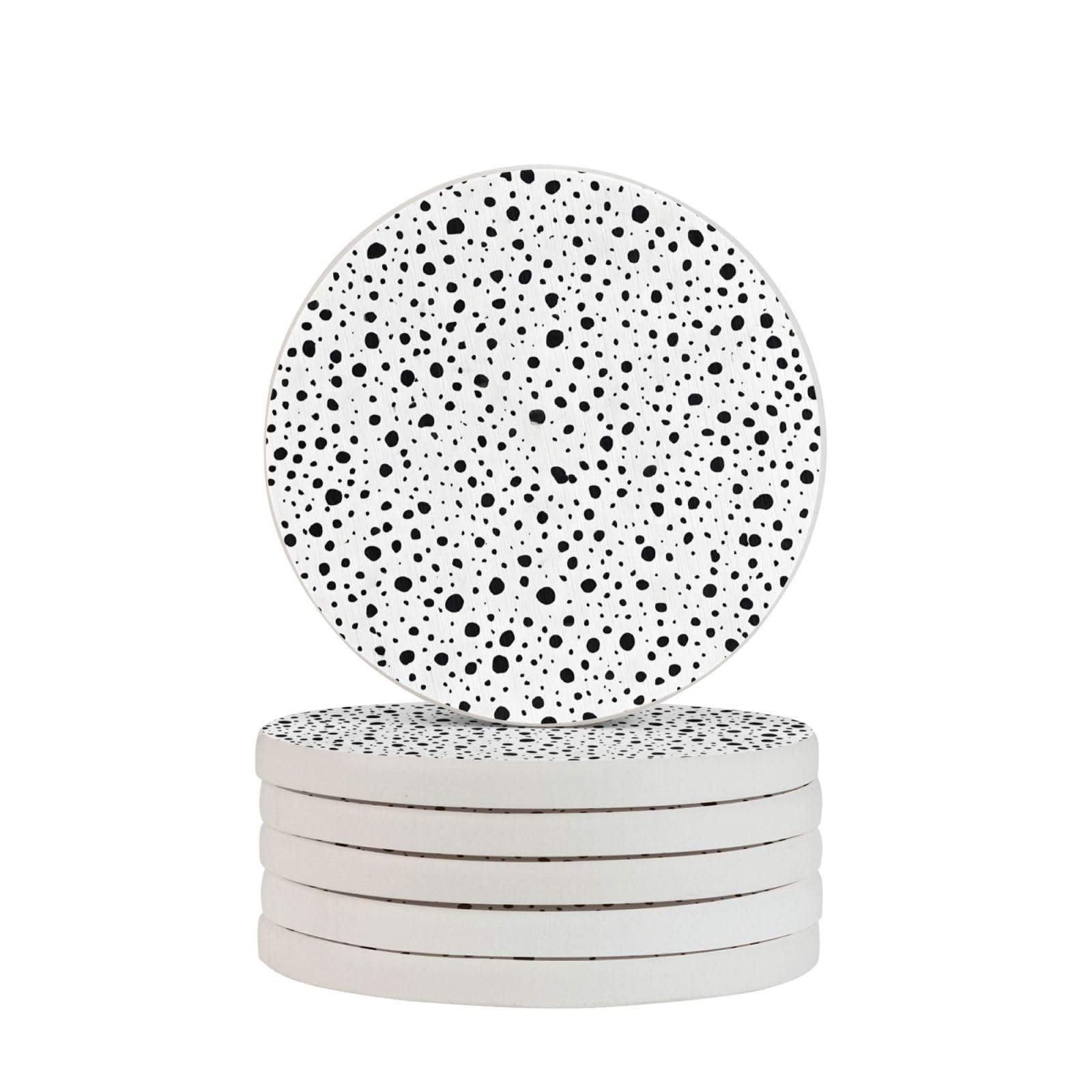 Dessous de verre en diatomite lot de 6 absorbants noirs et blancs à pois pour table basse