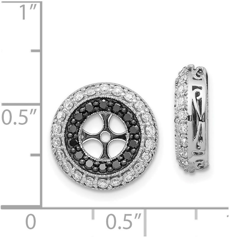 14k White Gold Black and White Diamond Earrings Jackets 14x14mm Wide Earring Jacket for Women