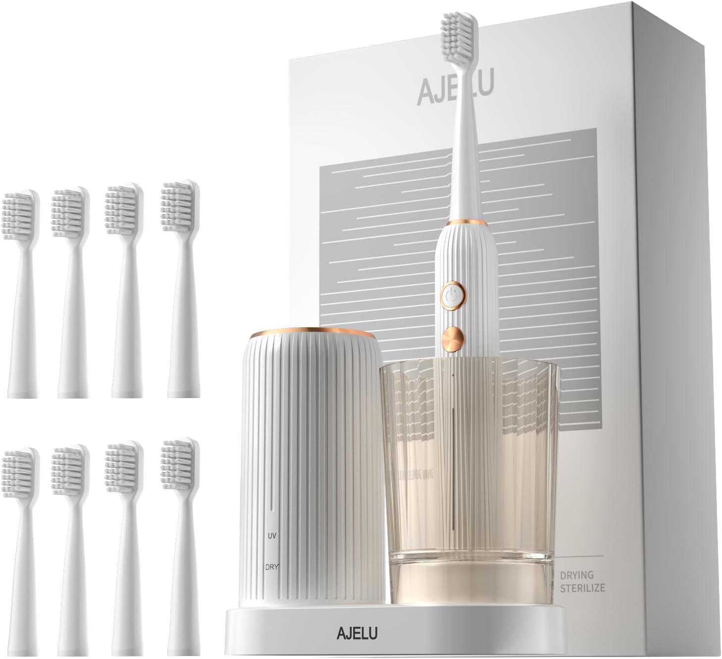Electric Toothbrush Set with Drying & Sanitizing Holder, 8 Replacement Brush Heads, Transparent Rinse Cup, Smart Timer, USB Rechargeable for Adults Electric Toothbrush Set with Drying & Sanitizing Holder, 8 Replacement Brush Heads, Transparent Rinse Cup, Smart Timer, USB Rechargeable for Adults