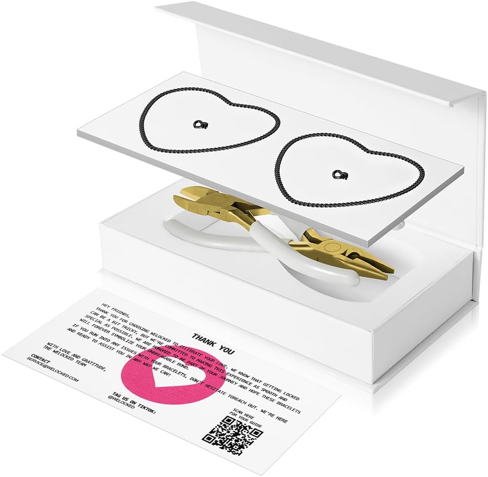 Permanent Couples Bracelet Kit – Locking Heart Clasp DIY Bracelet Set for Couples, Friends, and Family – Unique Gift for Anniversary, Valentine’s Day, Birthday – His & Hers Matching Bracelets