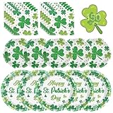 150 Pcs Happy St Patricks Day Plates and Napkins Set - Disposable St. Patrick's Day Tableware kit, Green Shamrock Paper Dinner Dessert Plates Dinnerware for St Patrick Day Party Decorations, Serve 50