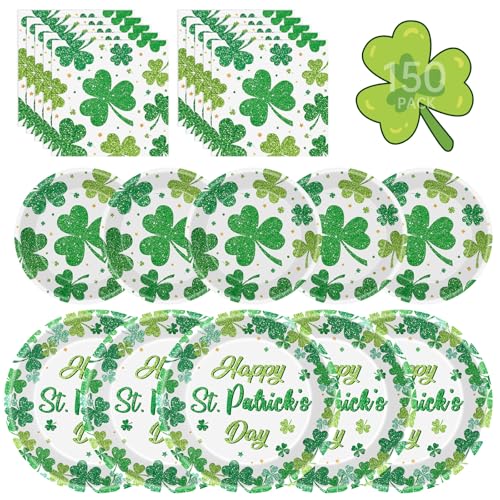 150 Pcs Happy St Patricks Day Plates and Napkins...