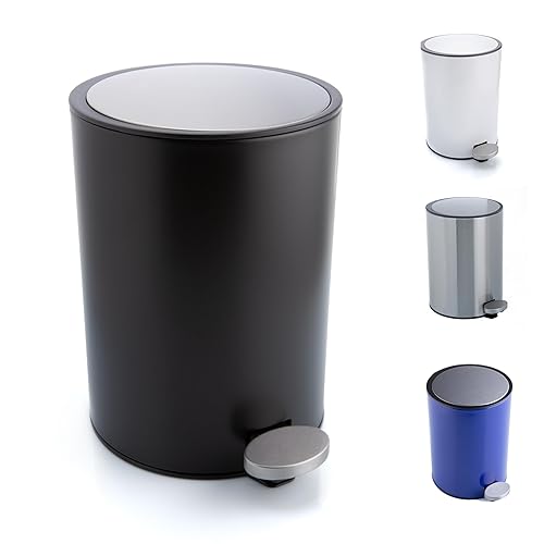 Cubo de basura de acero para cosméticos de 3 litros con tapa de cierre suave, cubo de basura pequeño con tapa para dormitorio, cubo de basura para