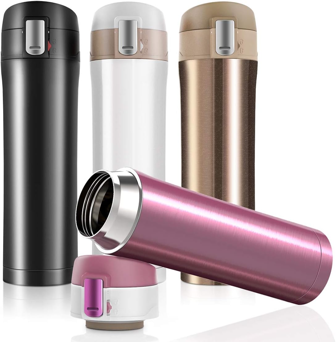 – JUMKEET Double Walled Vacuum Flask Thermo,Stainless Steel Insulated Water Bottle | Flask for Hot and Cold Drinks Travel Coffee Mug, Sports Water Bottle (A-Gold)