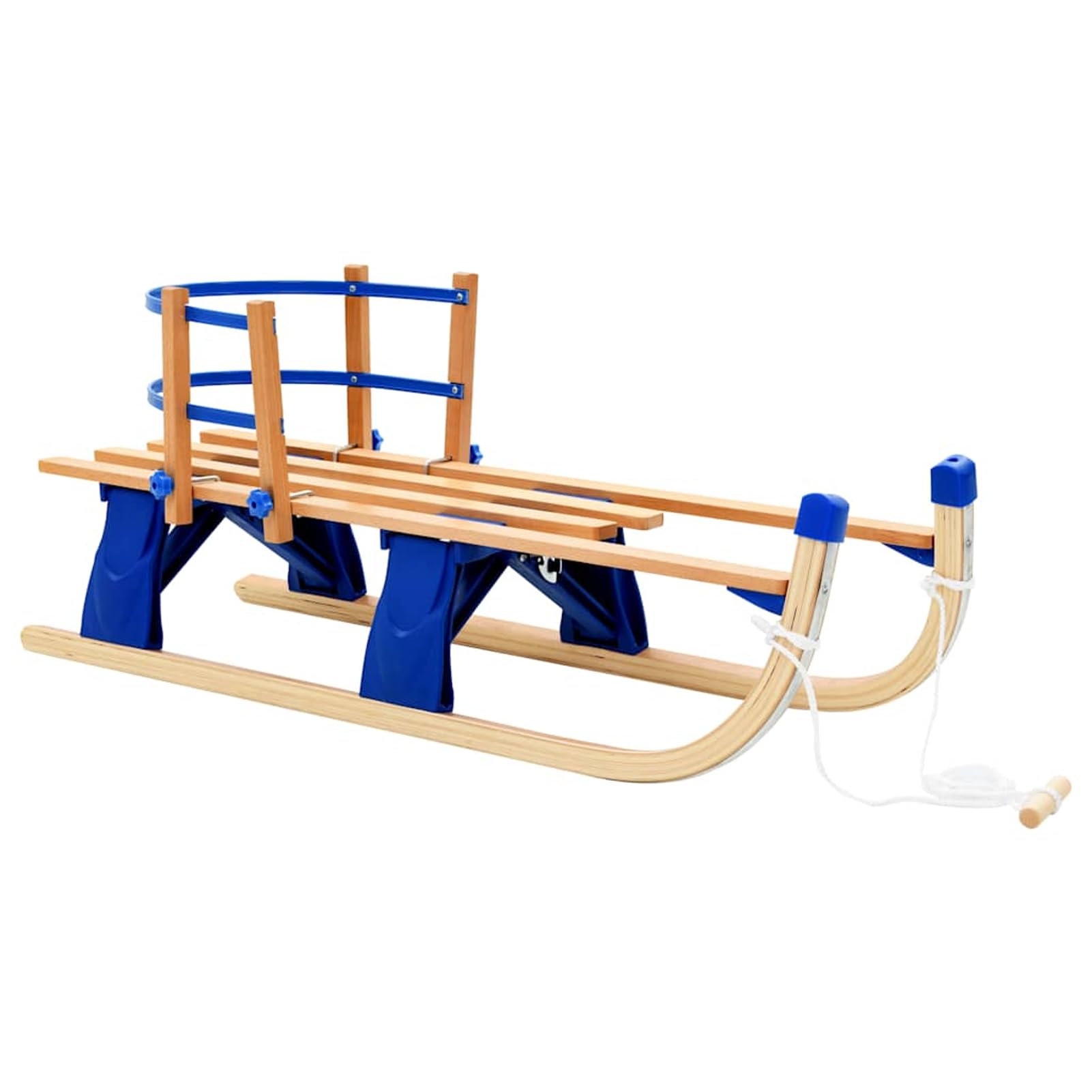 Gecheer Slittino da neve pieghevole in legno, con schienale, 119 cm, leggero e resistente, con blocco di sicurezza e guide in metallo, per famiglie e appassionati di sport invernali