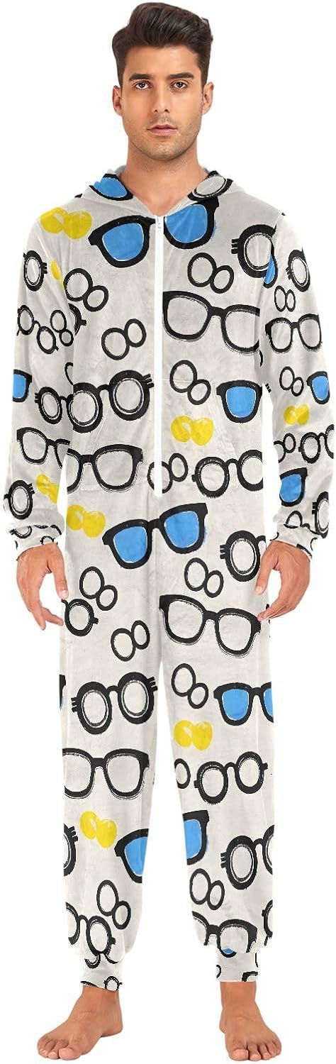 Glasses Summer Pattern Adult Onesie Pajamas Novelty One Piece Costume Sleepwear Jumpsuits Matching PJS