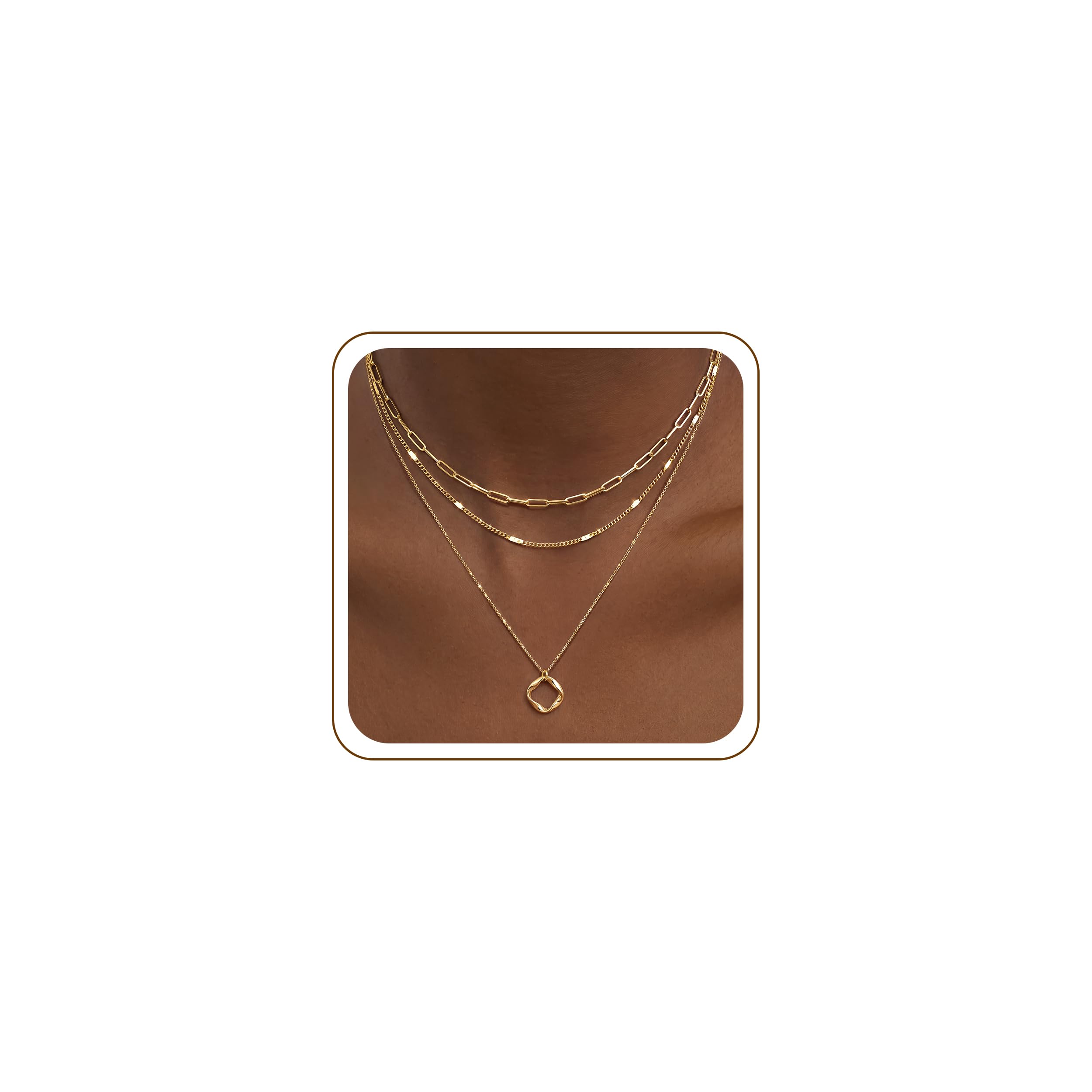 Poxtex Layered Gold Necklaces for Women, Stackable Dainty 14K Gold Silver Plated Trendy Simple Heart Diamond Cross Bow Circle Pendant Paperclip Choker Dot Chain Necklace,Jewelry Set Gifts for Women