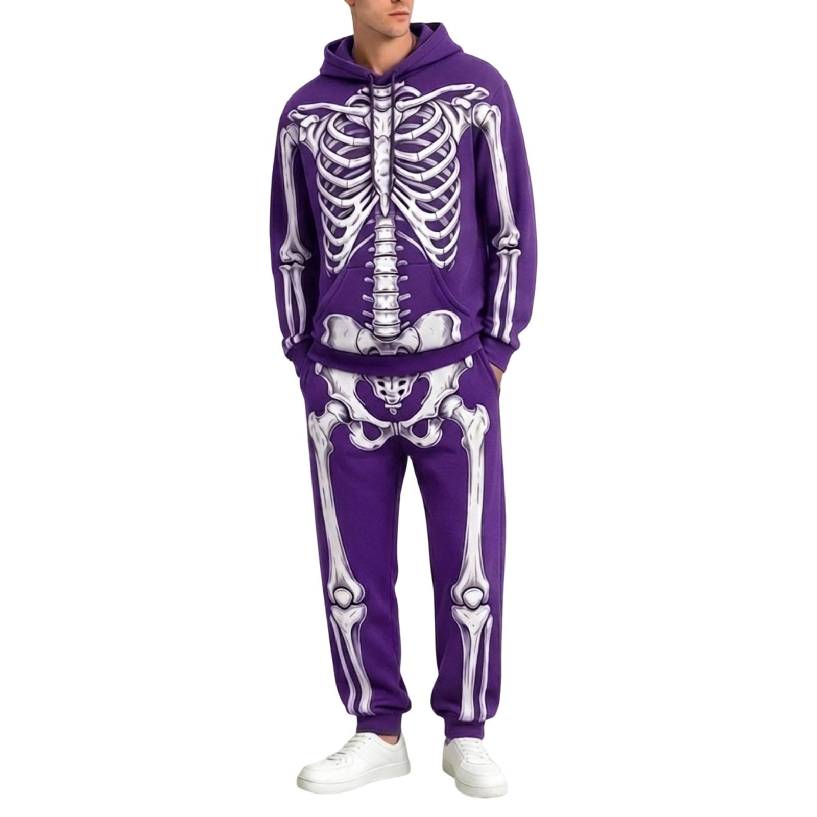 Conjunto de 2 piezas para hombre con esqueleto estampado: ropa de fiesta cómoda y pantalones largos 8