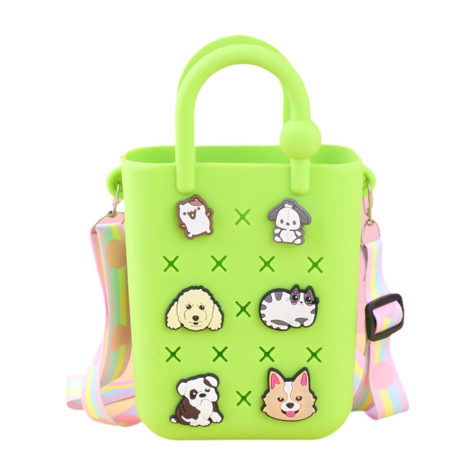 Rubber Beach Bags Open Tote Bag Bright Color with Charms DIY Beach Holes Bag Green-image-39