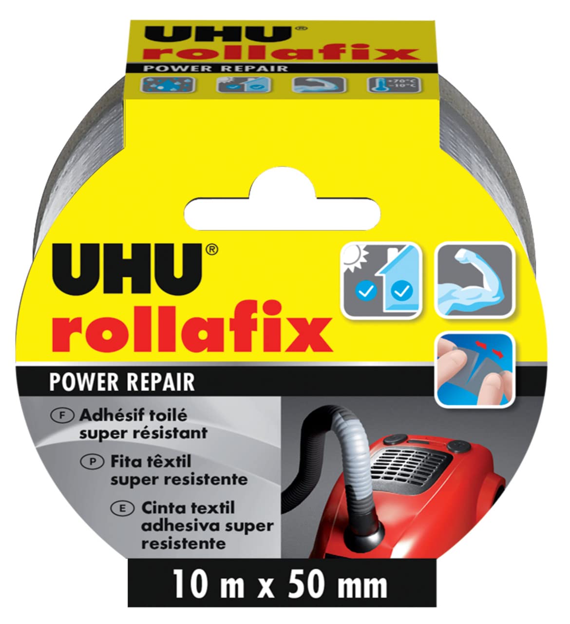 UHU ROLLAFIX POWER REPAIR TAPE, Super-strong, heavy-duty duct tape, waterproof, high tack, 10 meter