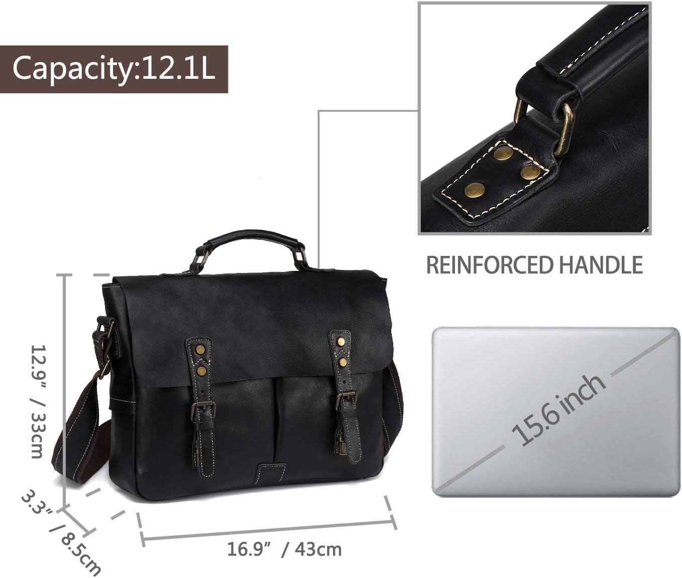 Leather Messenger Bag for Men, VASCHY Handmade Full Cowhide Leather Vintage Satchel 15.6 inch Laptop Business Briefcase Travel Shoulder Bag Black : Clothing, Shoes & Jewelry