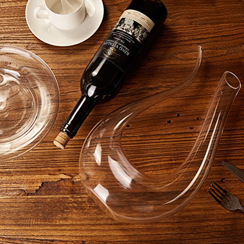 BESTonZON Wine Decanter Beluchter U-vorm loodvrij kristalglas wijn karaf glazen fles klasse B 1500 ml (handgemaakt… - Afbeelding 7