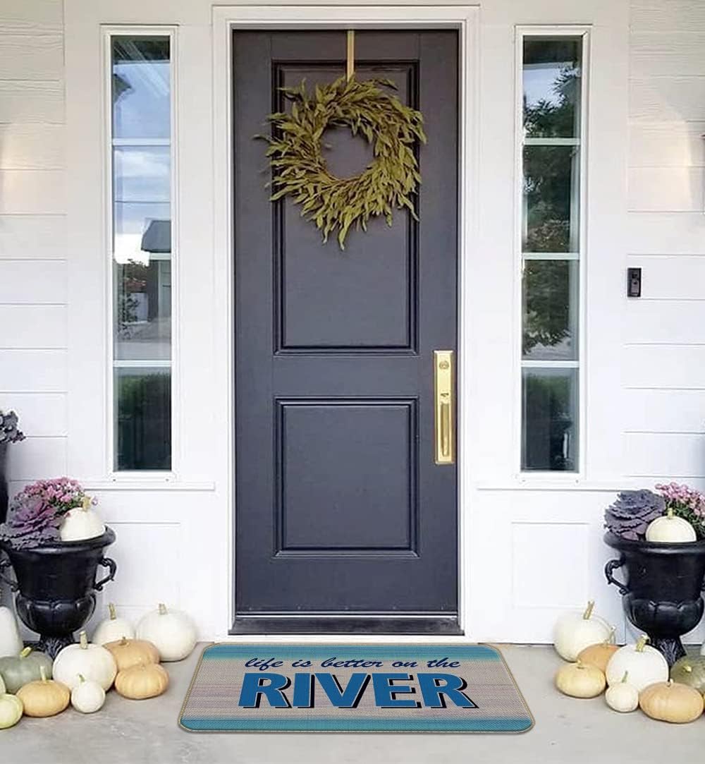 Voatok Life is Better On The River Decorative Family Welcome River Door Mat,17 x 30 Inch Home River House Decor Doormat,Farmhouse River House Entrance Rug for Bedroom Living Room,Housewarming Gift
