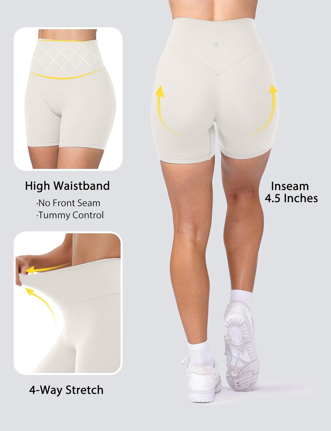 Sogetdo High Waisted Biker Shorts for Women Hidden Scrunch Butt No Front Seam 4.5 Inches Workout Gym Athletic Yoga Shorts