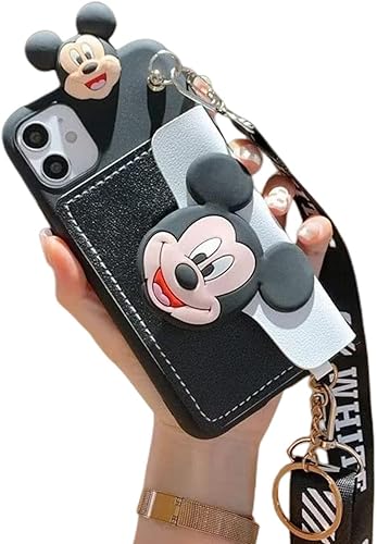 Funda para Galaxy S20 Plus, diseño de cachorro de Mickey Minnie Mouse, bonita bolsa de tarjetas de dibujos animados, cuerda oblicua, de poliuretano