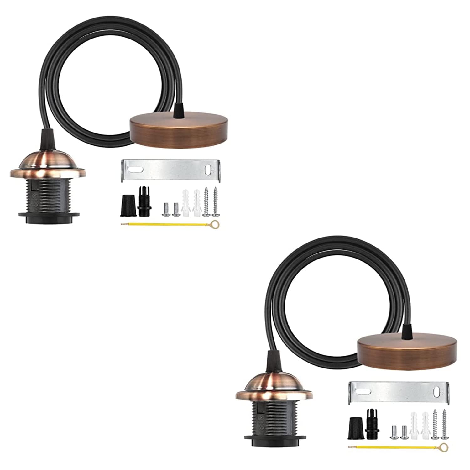 DC VOLTAGE Pendant Light Fitting E27 Ceiling Rose Vintage Lamp Holder Suspension Flex Ceiling Light Fitting kit for Restaurant (Copper 2Pack)