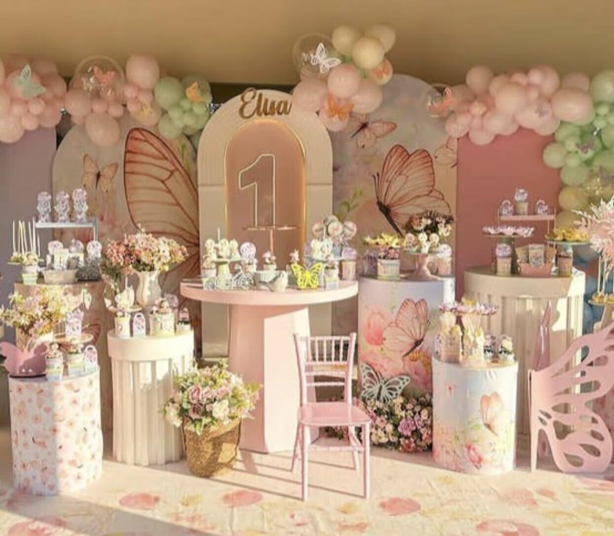 Set of 3 Cylinder Pedestal Covers for Flowers Butterfly Birthday Party Plinth Stand Spandex Tablecloth Covers Girls Baby Shower Pink Florals Easter Parties Decorations