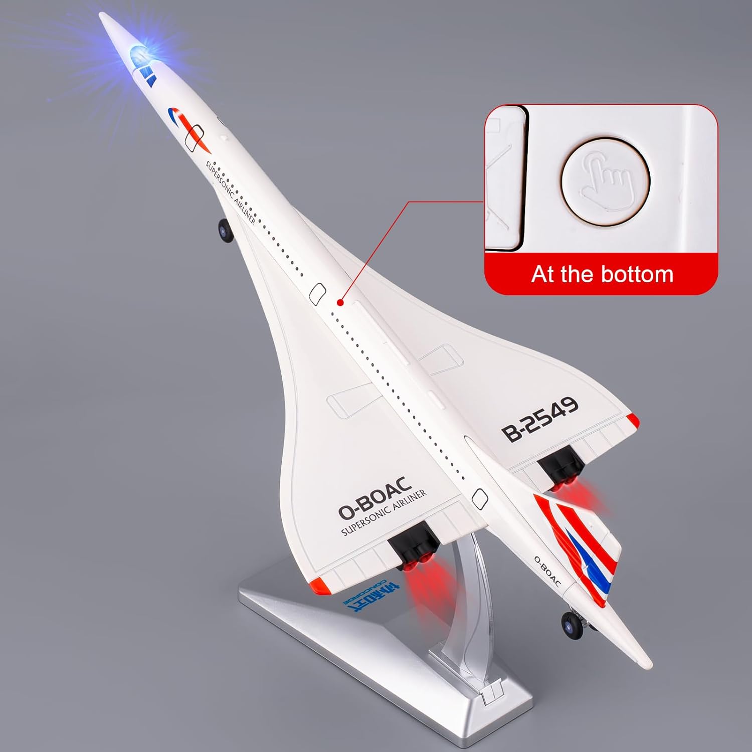 BDTCTK 1/168 Concorde Supersonic Airliner Model Airplane Toys, Zinc Alloy Diecast Toy Cars with Sounds and Lights Vehicles for Kids Boy Girl Gift (White)
