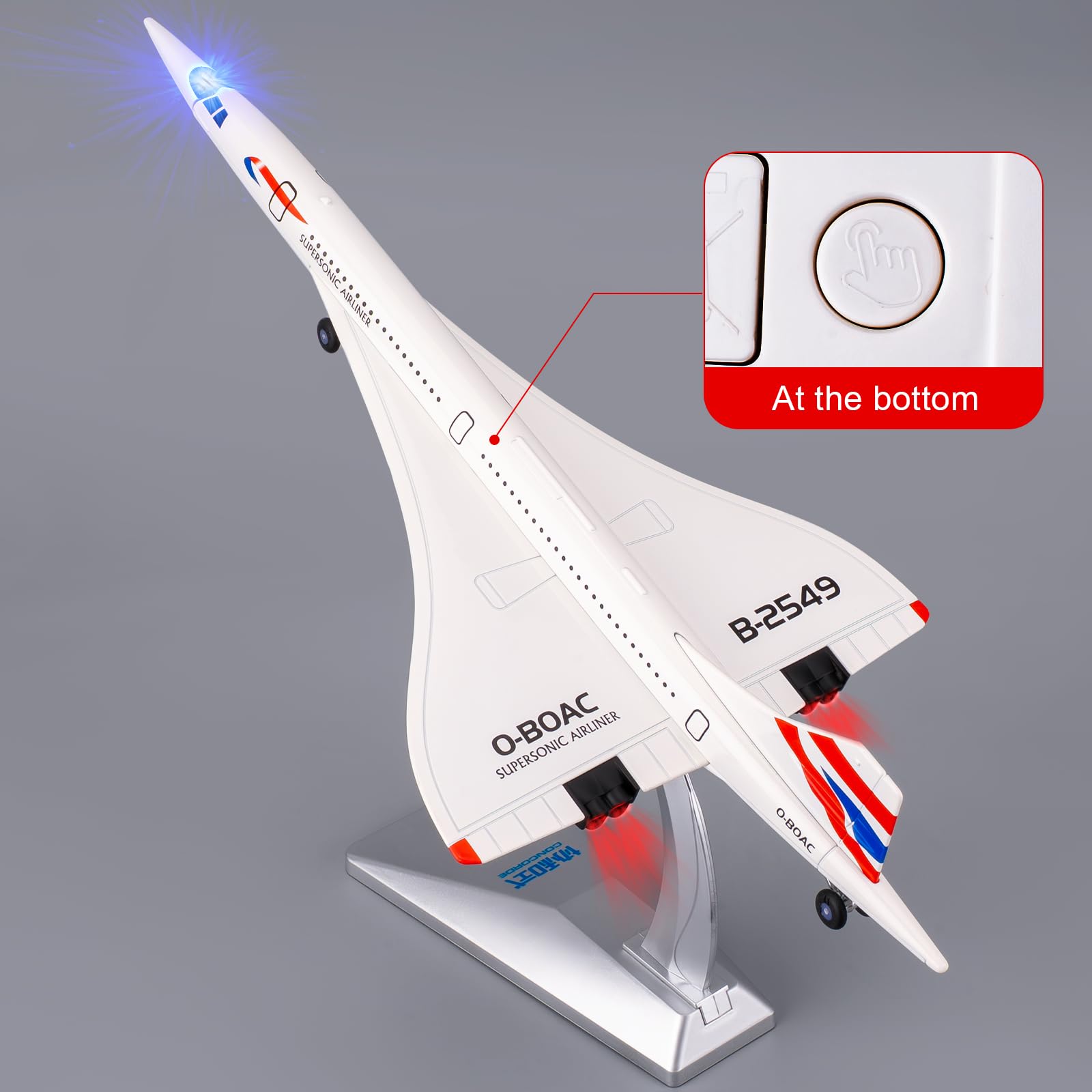 TGRCM-CZ 1/168 Concorde Supersonic Airliner Modello Aereo, Giocattoli in lega di zinco Diecast Auto con suoni e luci per collezionisti e bambini 3 anni di compleanno