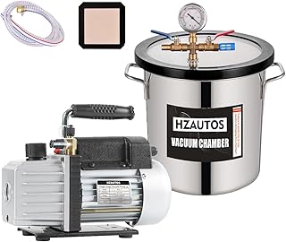 HZAUTOS 5CFM 1/3HP Single-Stage Vacuum Pump and 3 Gallon Vacuum Chamber kit with Tempered Glass Lid, No Oil Included, Perfect for Stabilizing Wood, Degassing Silicones, Epoxies