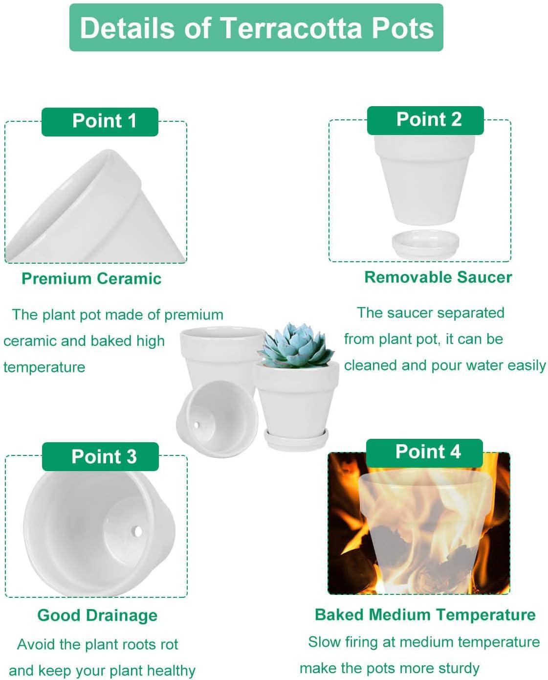 vensovo 4 Inch White Ceramic Pot for Plant with Saucer - 6 Pack Small Ceramic Plant Pot with Drainage Hole, Flower Pot with Tray, Succulent Pot for Indoor Outdoor Plant