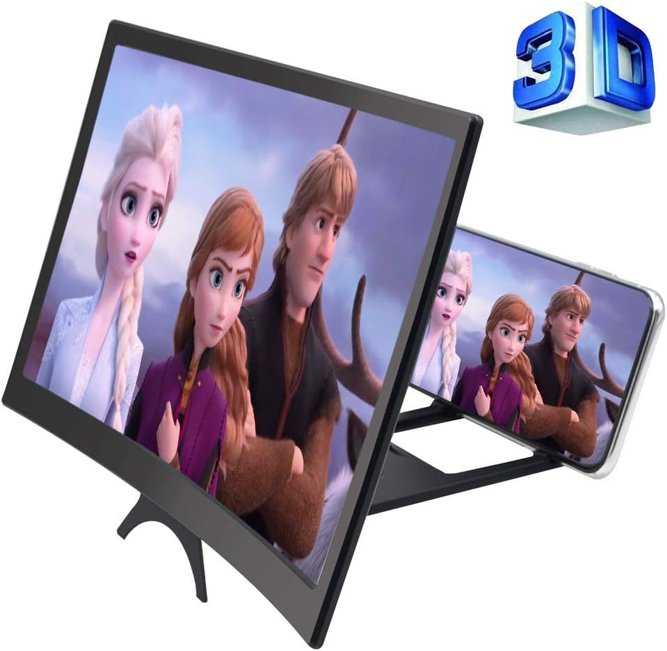 GLISTON 12'' 3D Screen Magnifier for Cell Phone, Curved 3D Phone Screen Enlarger, HD Screen Amplifier, Folding Screen Magnifier Projector for Movies, Videos, Gaming