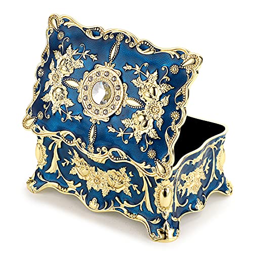 Hipiw Vintage Jewelry Organizer Box - Metal Trinket Storage Box Ornate Treasure Chest Box Jewelry Decorative Box Keepsake Gift Box Case For Women Girls,4.9"X3.4"X2.7" #TOP7