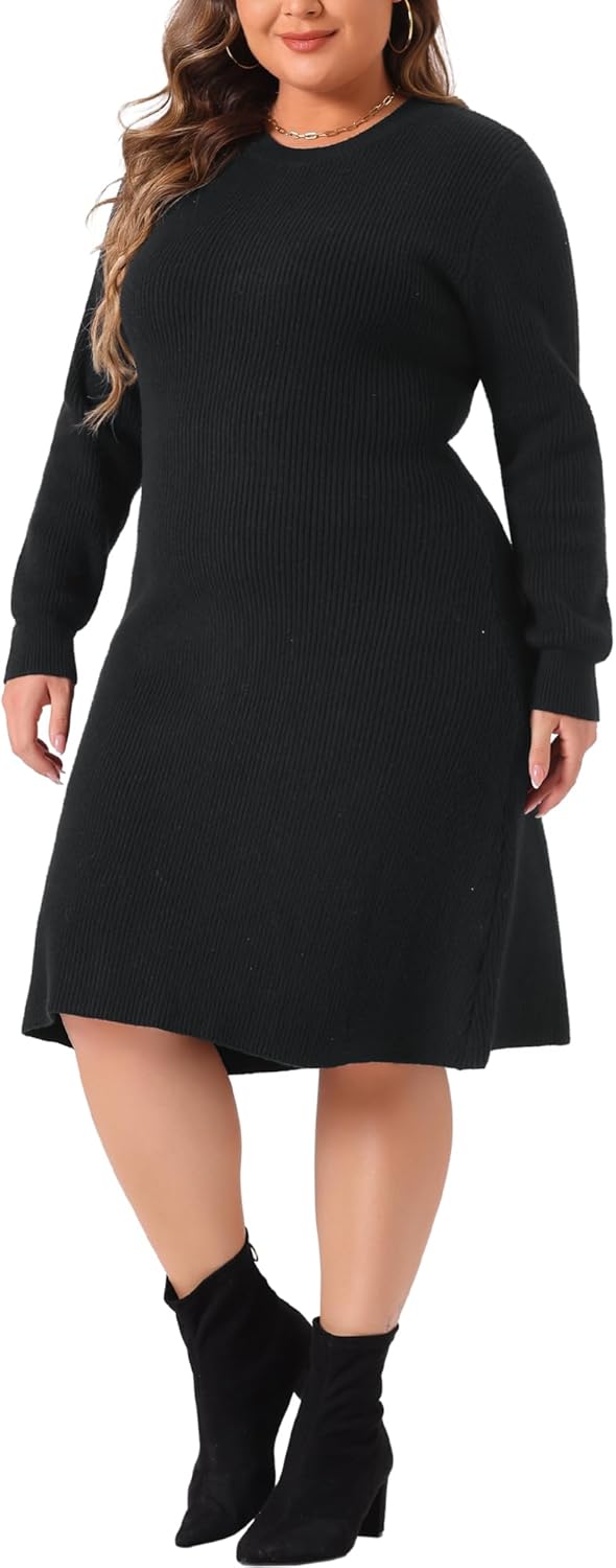 Agnes Orinda Plus Size Sweater Dress for Women Fall Fashion Crew Neck Long Sleeve Knit Pullover Sweater Dresses