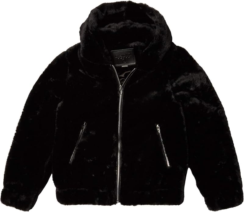 [BLANKNYC] campera bomber con capucha y pelo sintético para niña, abrigo cómodo y elegante