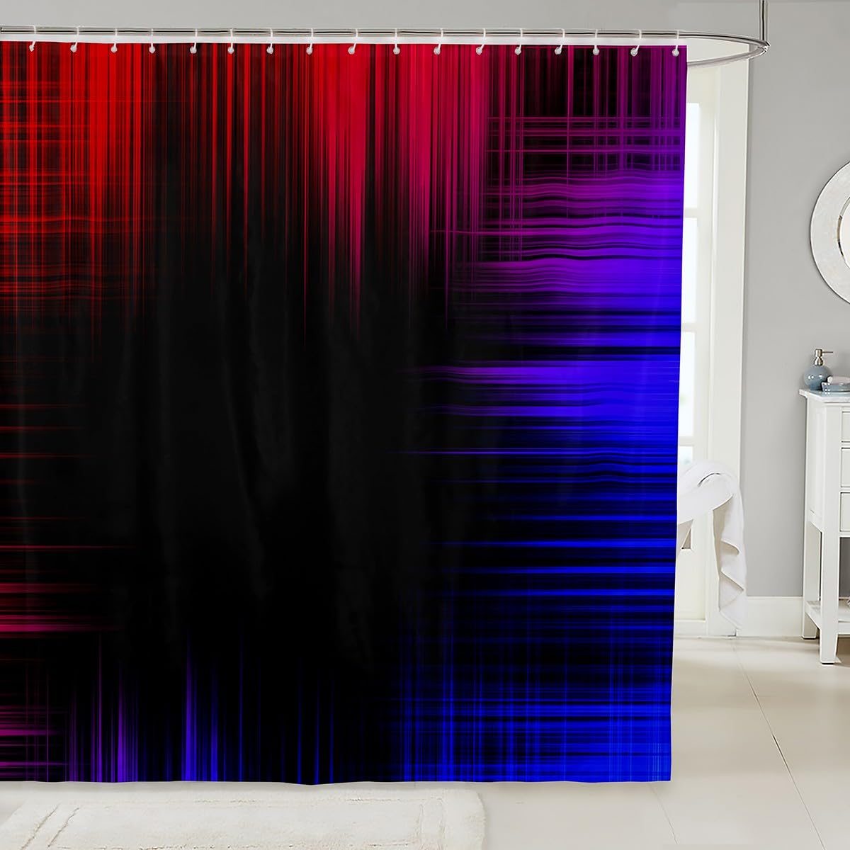 Tenda Doccia Righe Ombre Blu - Impermeabile OEKO-TEX 183x243cm Con 12 Occhielli Metallici