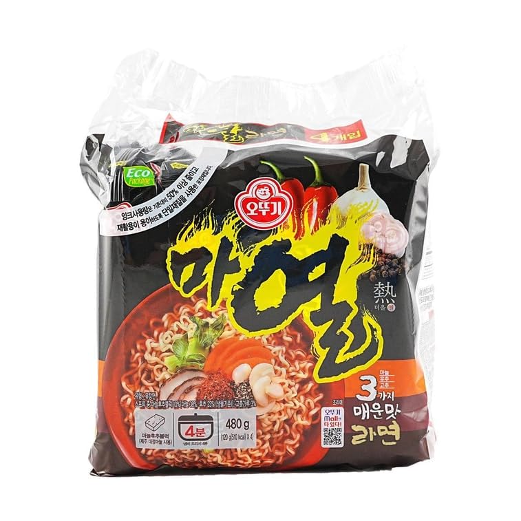 OTTOGI MAYEUL Ramen, 8 Pack of Super Spicy Bold Garlic flavor Korean Instant Noodle, Bold Savory Broth Soup (4.23oz x 8)