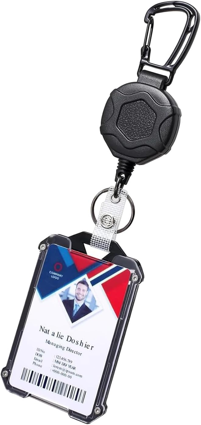 Id Card Holder for Office, Id Card Pulley, Retractable Keychain with Id Card Holder Retractable Badge Holder Id Card Vertical Lanyard Holder with 31.5" Badge Reel Black