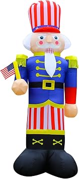 Independence Day Inflatable Nutcracker Soldier Yard Decoration Lighted 4th of July Blow Up Patriotic Garden Yard Lawn Decor 8 Feet Tall 8FT-Nutcracker