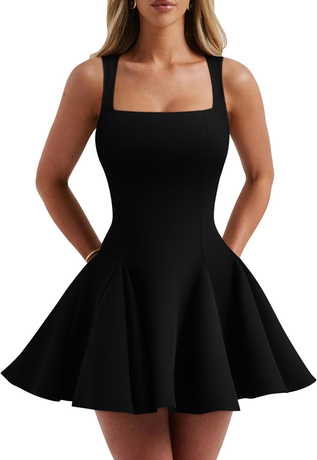 DAAWENXI Women's Sexy Sleeveless Square Neck Mini Dress Bodycon Party Club Tank Short Dresses