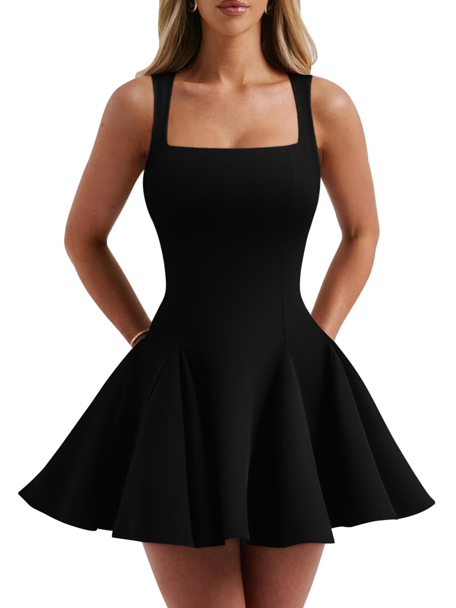 DAAWENXI Womens Sexy Sleeveless Square Neck Mini Dress Bodycon Party Club Tank Short Dresses