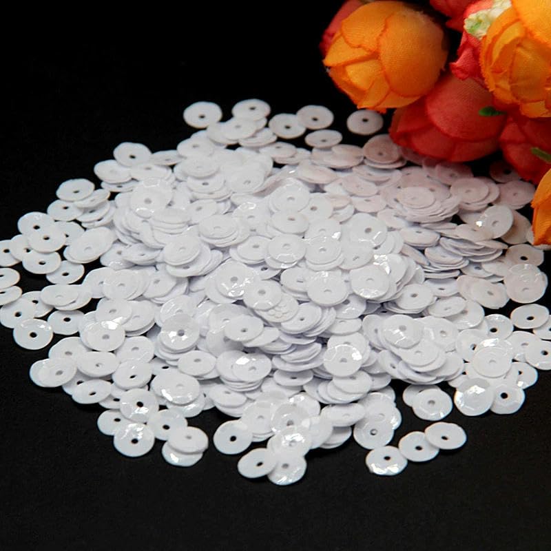 Embroidery Sequins，Mixed Sequins Sequin 3-30mm White Series Color Round Cup Flat Round PVC Sequin s Sewing Wedding Decoration Craft 10g(6mm cup white)