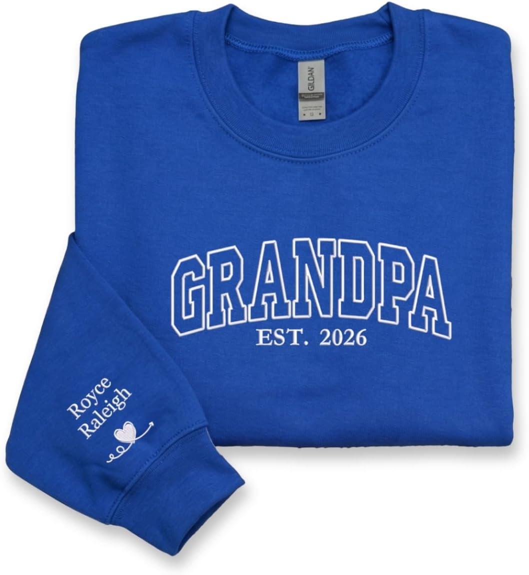COUPLEHOODIES Custom Embroidered Grandpa Dad Sweatshirt with EST Year and Kids Name – Gift for Fathers Day Birthday Christmas