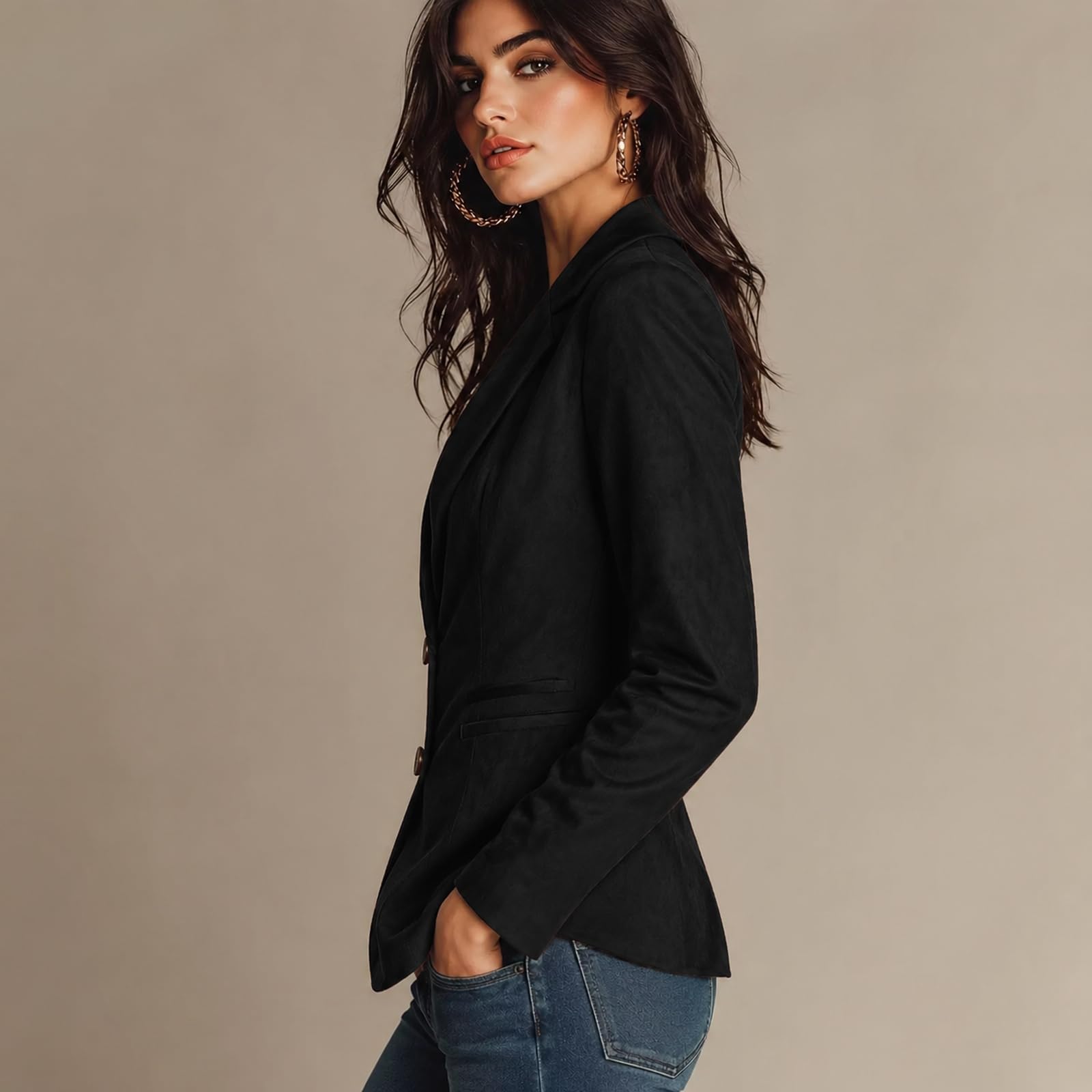 Generisch Wildlederjacke Damen Blazer Anzug Business Jacke Reverskragen