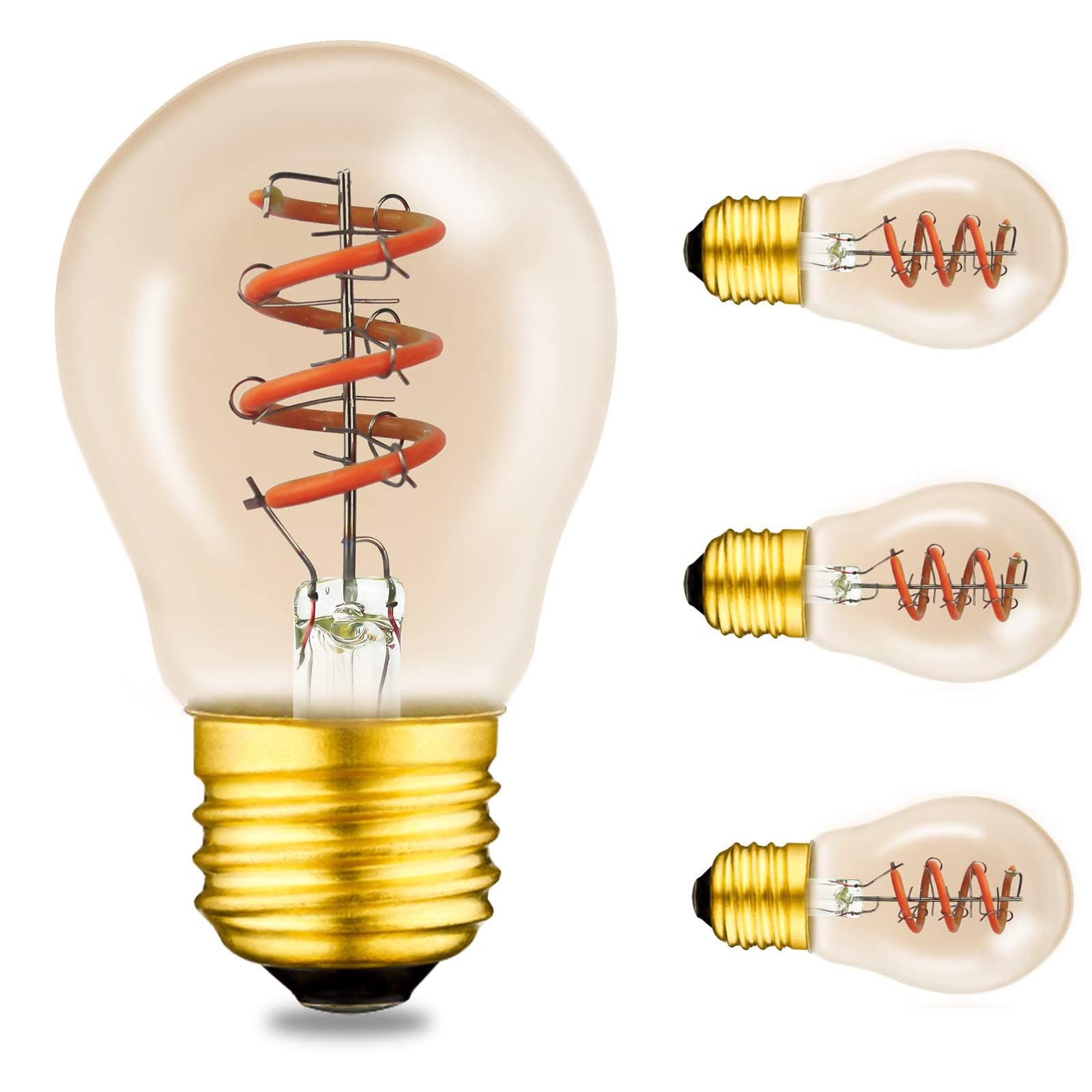 Globe LED Filament Bulb, Dimmable 3 Watt Spiral Filament G45, Gold E26 Base, Amber Glass, Soft Warm White 2200K, Edison Light Bulbs 25 Watt Equivalent, for Pendant, Chandeliers Vanity Wall (4Pcs)