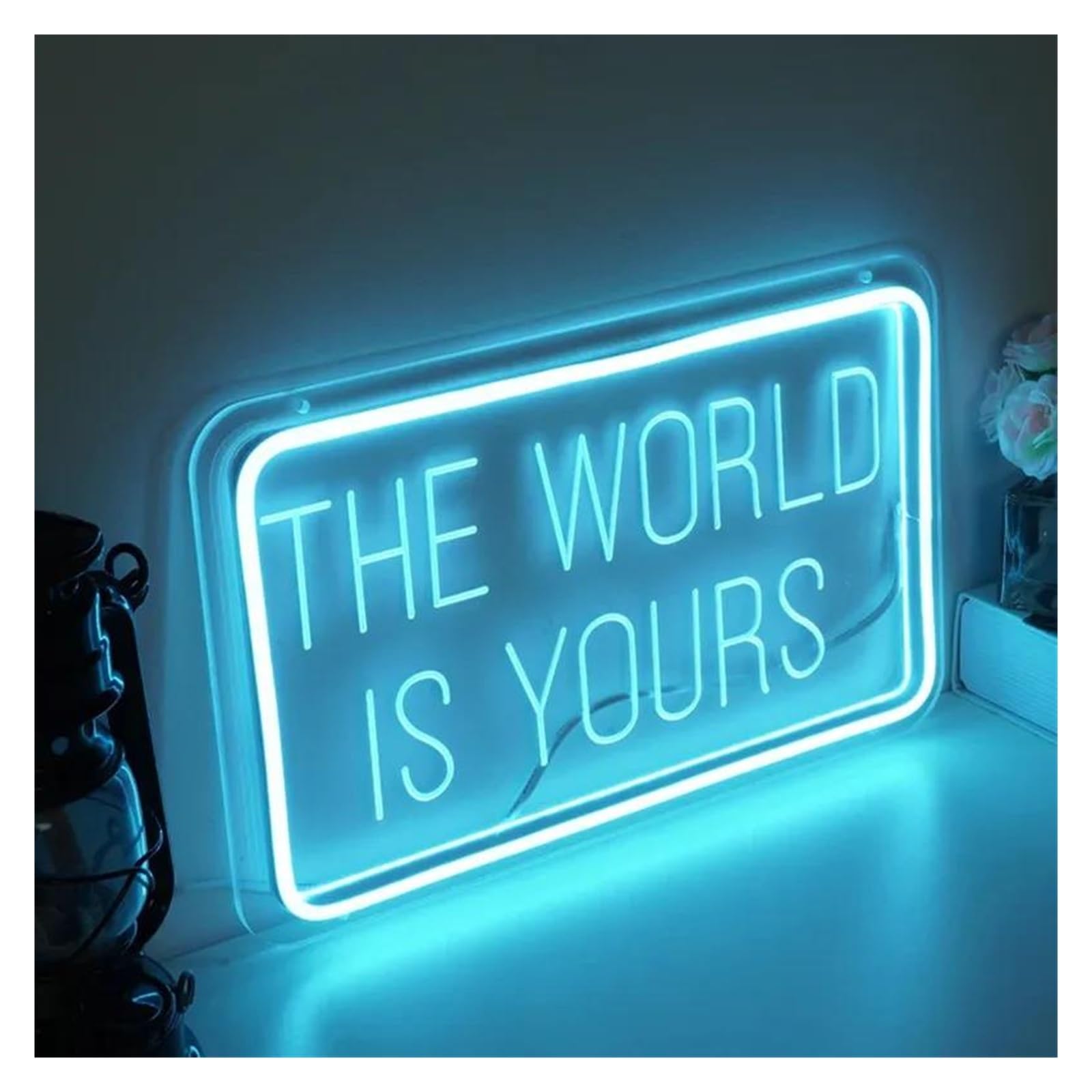 XENITE Luces Art Decoration Christmas Letrero De Neón THE WORLD IS YOURS LED Con Alimentación USB, Lámpara De Grabado, Decoración De Pared Para Fiestas En Casa, 40cm