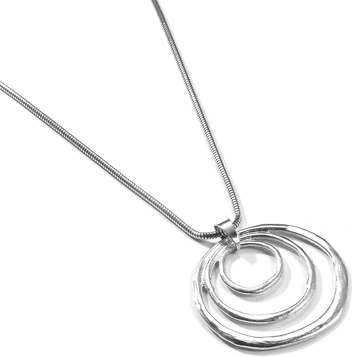 POYAMUSE Elegant Concentric Circle Pendant Long Necklace for Women, Bold Statement Necklace Jewelry with Triple Circle Design, Sweater Chain Extra Long Necklace for Women - Image 5