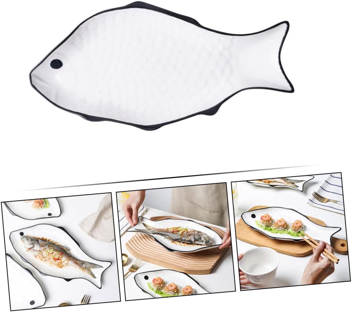 Fish-Shaped Ceramic Steamed Fish Plate Microwave Safe Steaming Holder Elegant Serving Dish for Seafood for Parties and Entertaining
