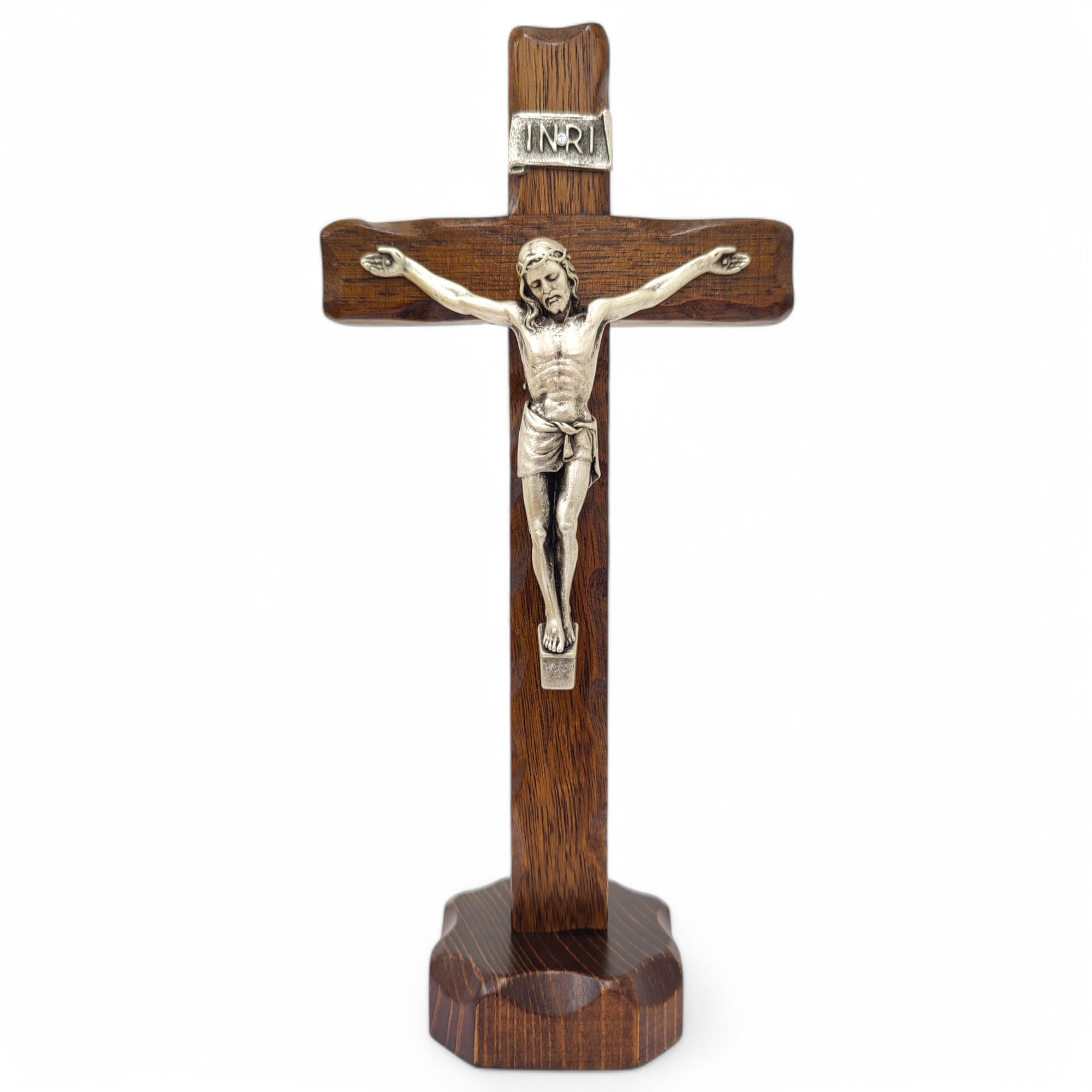 La Balestra Crocifisso da Tavola - Artigianale Made in Italy Cristo e INRI Placcati Argento 999 - Crocifissi da Tavola in Legno, Cura e Precisione dei dettagli di Gesù Crocifisso - 27X13,5 cm