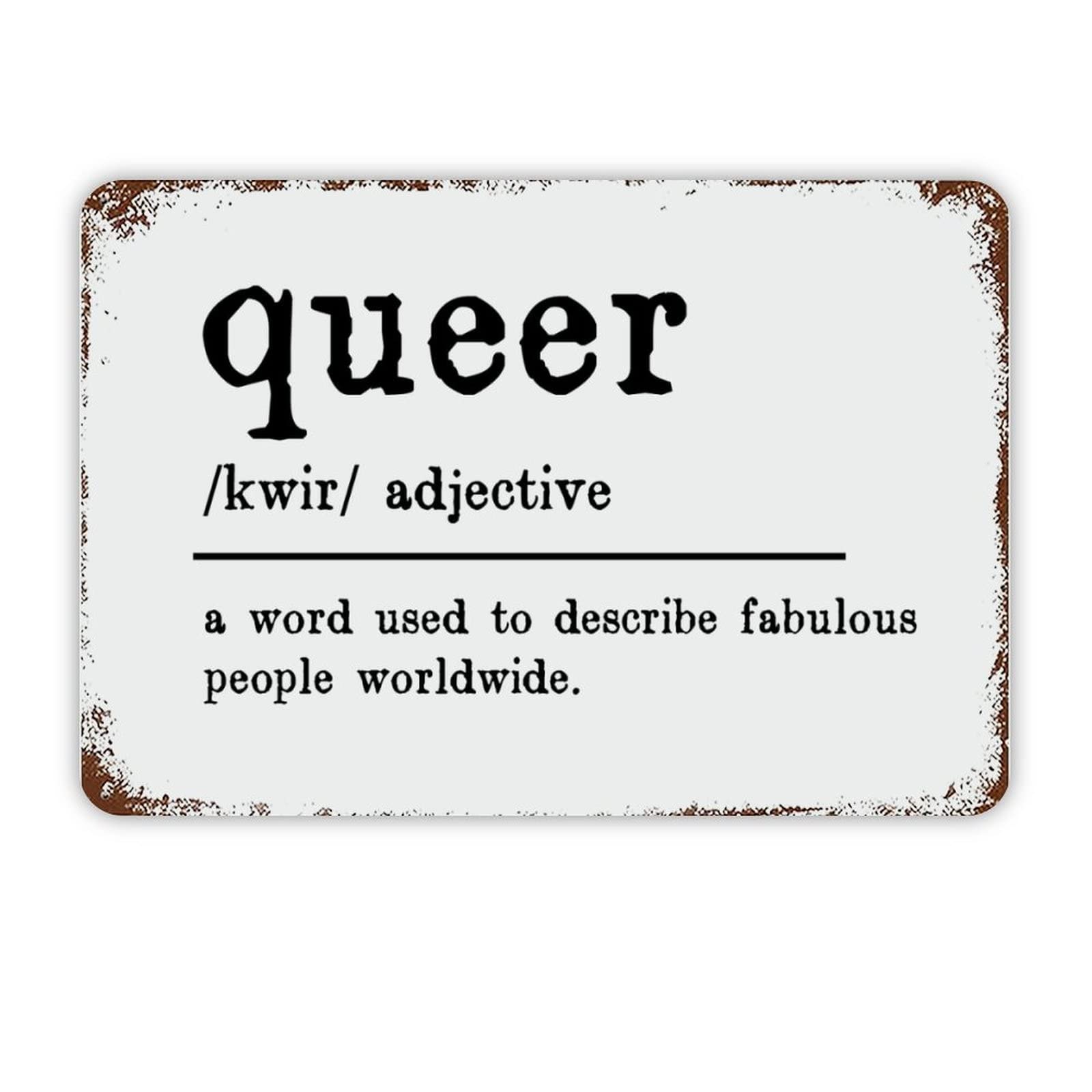 ENEDNATE Queer Definition Dictionary Word Meaning Motivational Quote Metal Signs Funny Vintage Street Aluminum Metal Tin Sign for Living Room Bedroom Bathroom Kitchen Retro Wall Art Home Decor 8"x12"