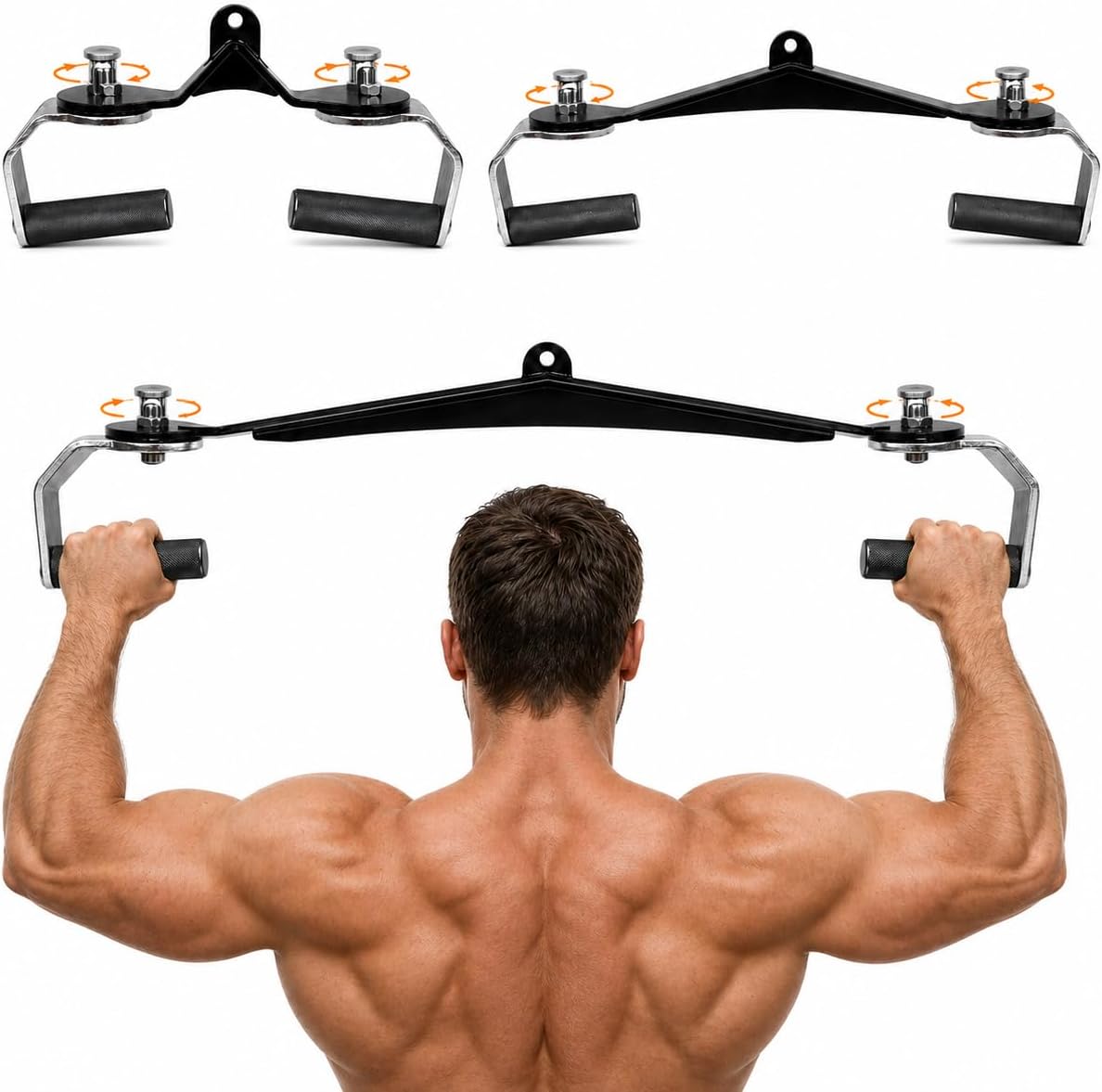 Lat Pull Down Bar Set for Cable Machine, Lat Pulldown Attachments with 360° Rotating Handles, 3-Bar Multi-Grip Design, 16 Adjustable Angles, Knurled Narrow Mid Wide Grips, Heavy-Duty Aluminum Alloy, 660 lb Capacity