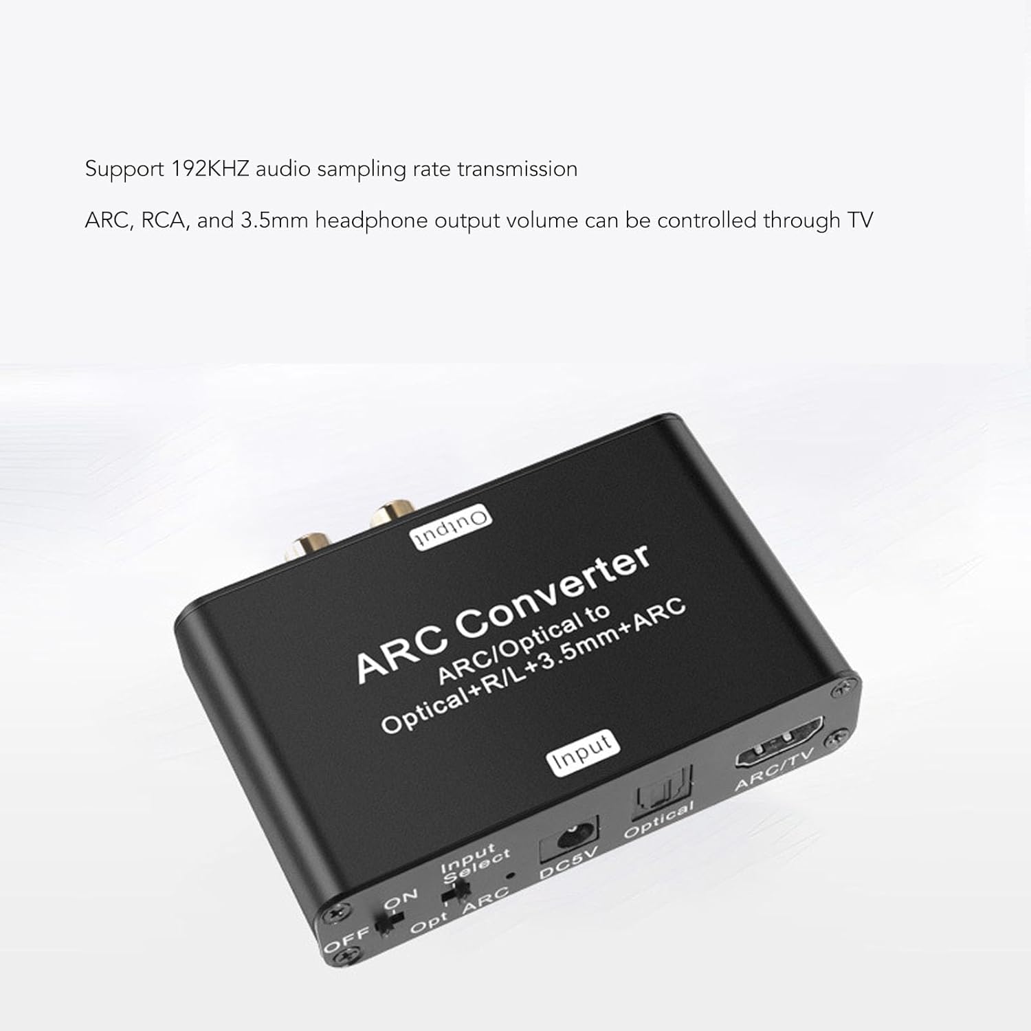 192KHZ Digital Analog Audio Converter with 3.5mm Stereo Amplifier, Coaxial Optical DAC, Headphone Port, Volume Control, TV Remote Operation
